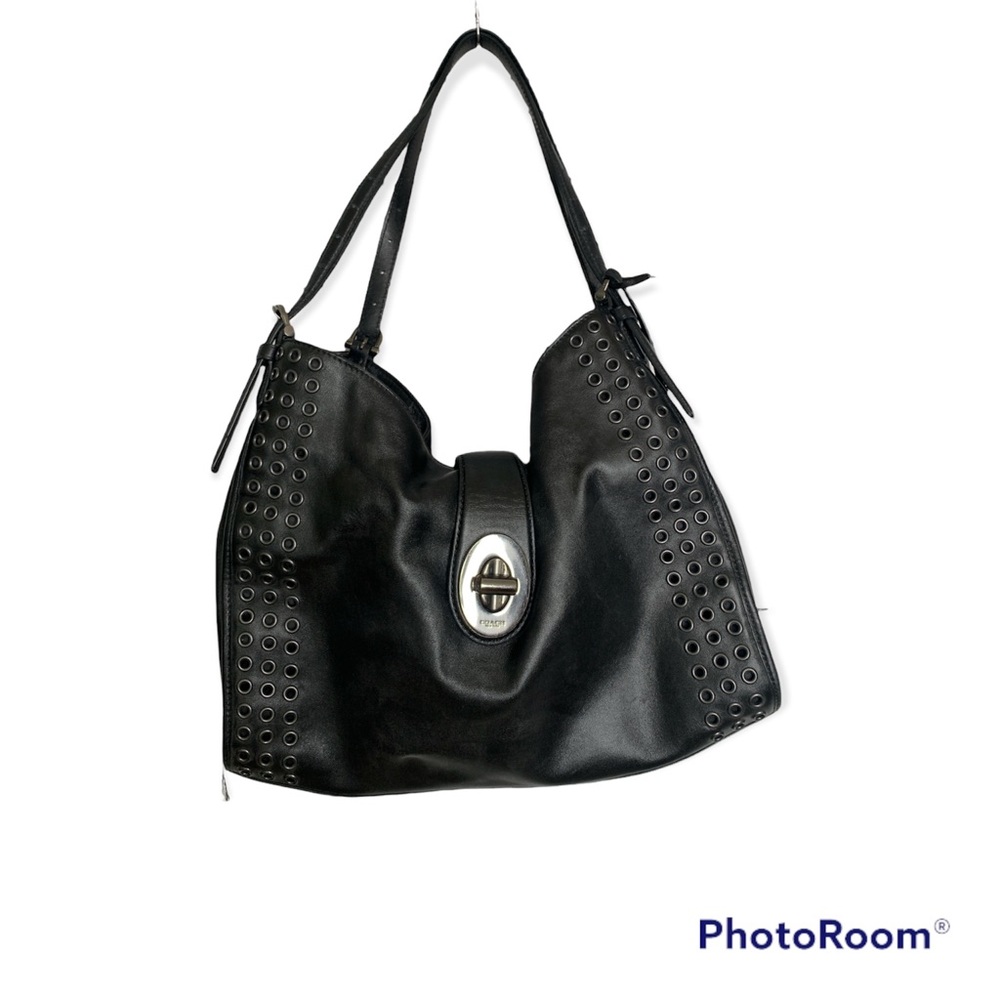 Coach Leather Studded Black Leather Shoulder Bag RARE Unique